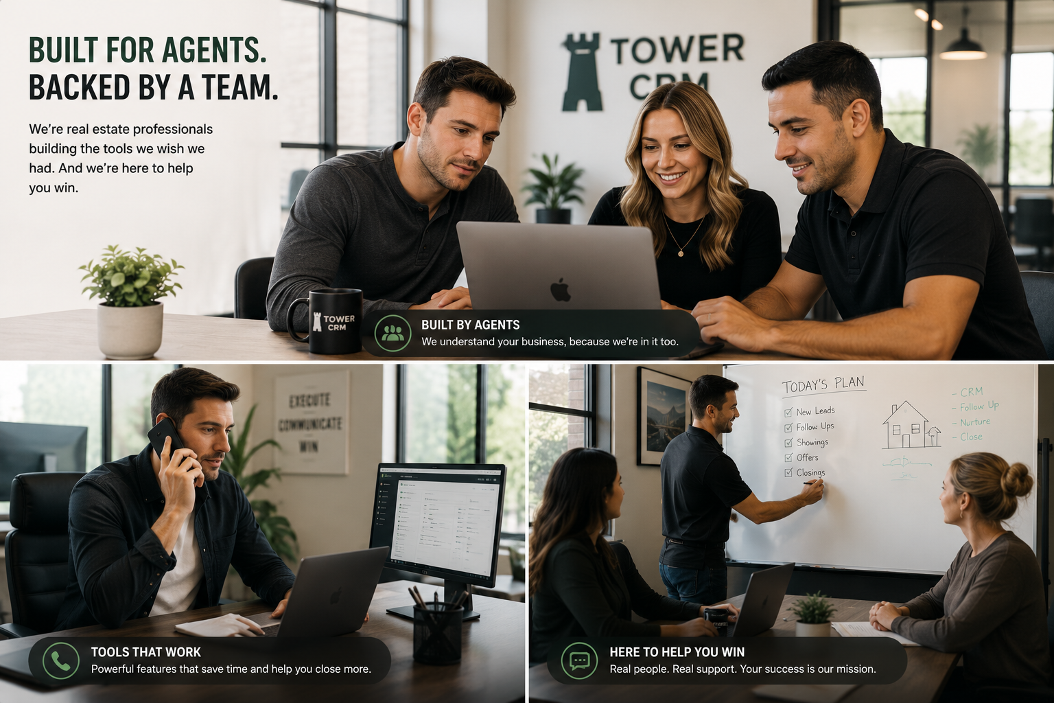 Real estate agents collaborating with Tower CRM